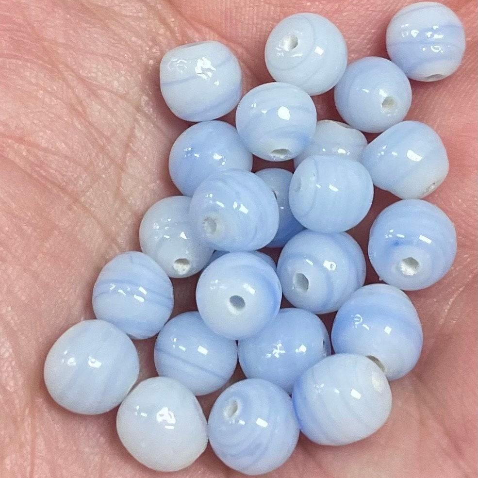 25 Vintage Striped Blue Japan Baroque Glass Beads