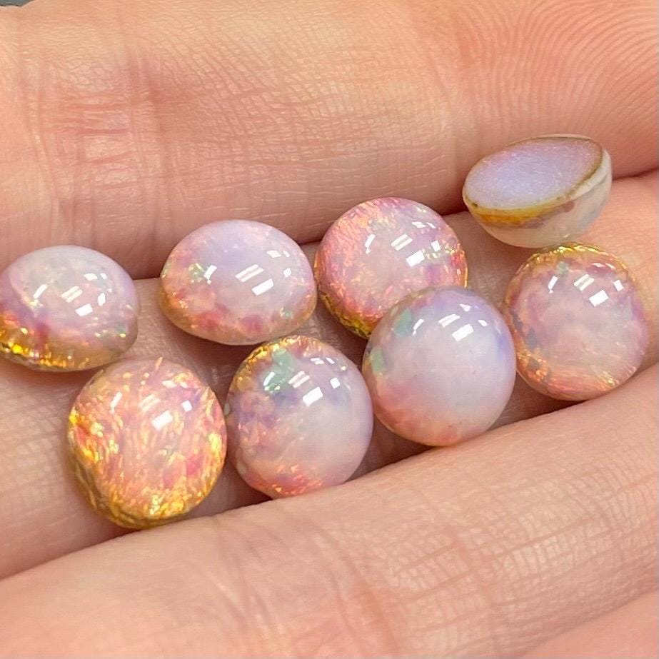 8 Vintage Fire Opal Round Glass Cabochons