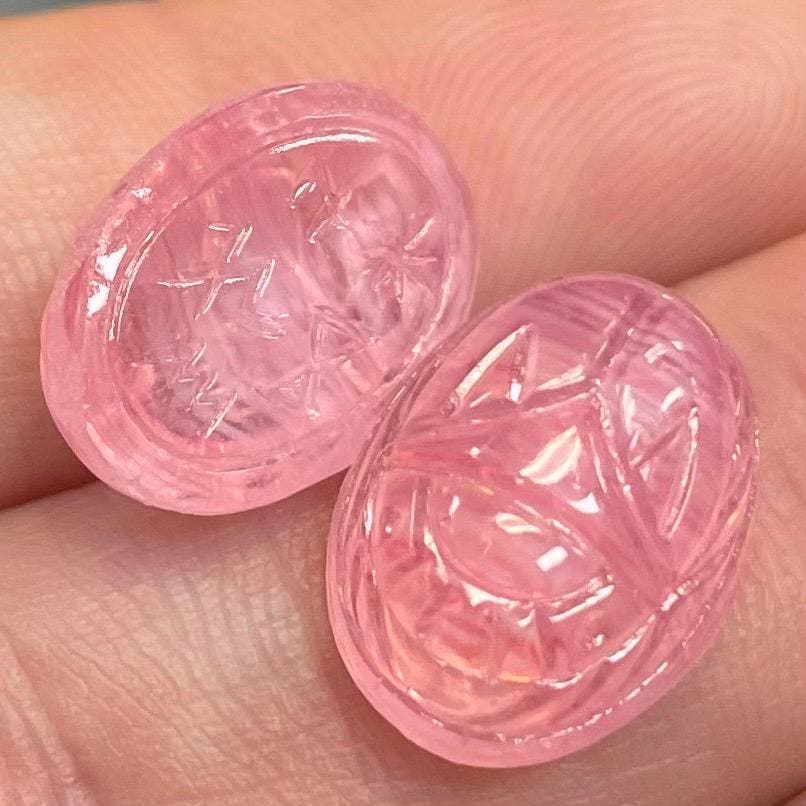 2 Vintage Pink Scarab Oval Glass Cabochons