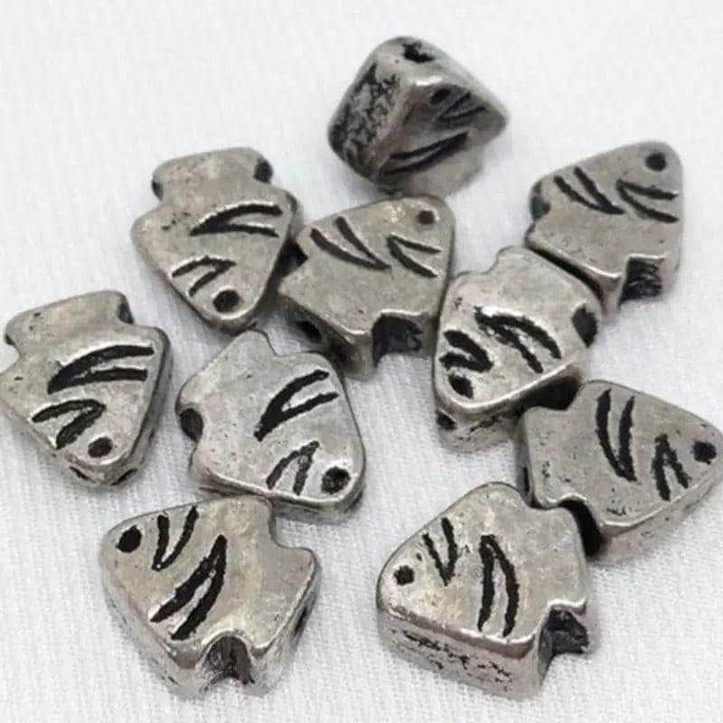 10 Vintage Silver Plated Fish Metal Beads