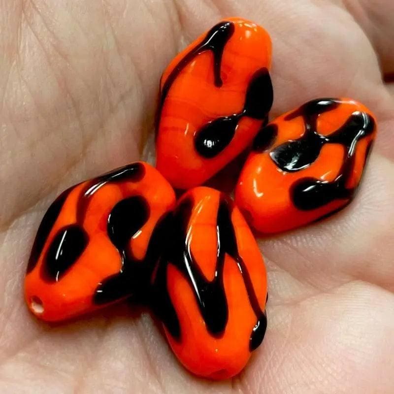 4 Vintage Orange Drizzle Japan Diamond Glass Beads
