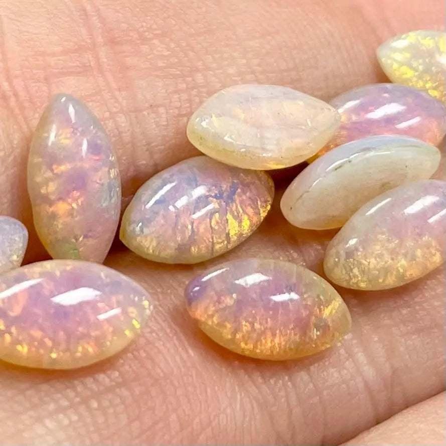 8 Vintage Fire Opal Navette Glass Stones