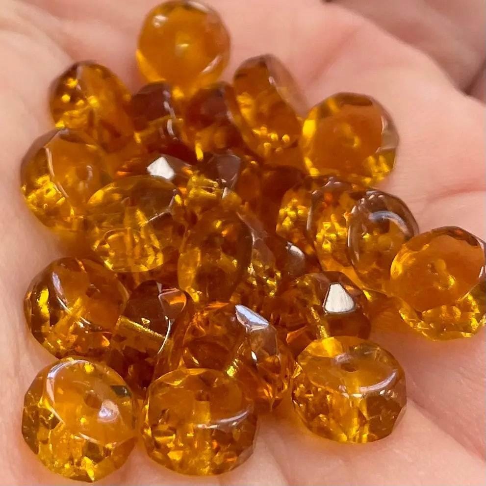 25 Vintage Topaz Czech Heishi Faceted Rondelle Glass Beads