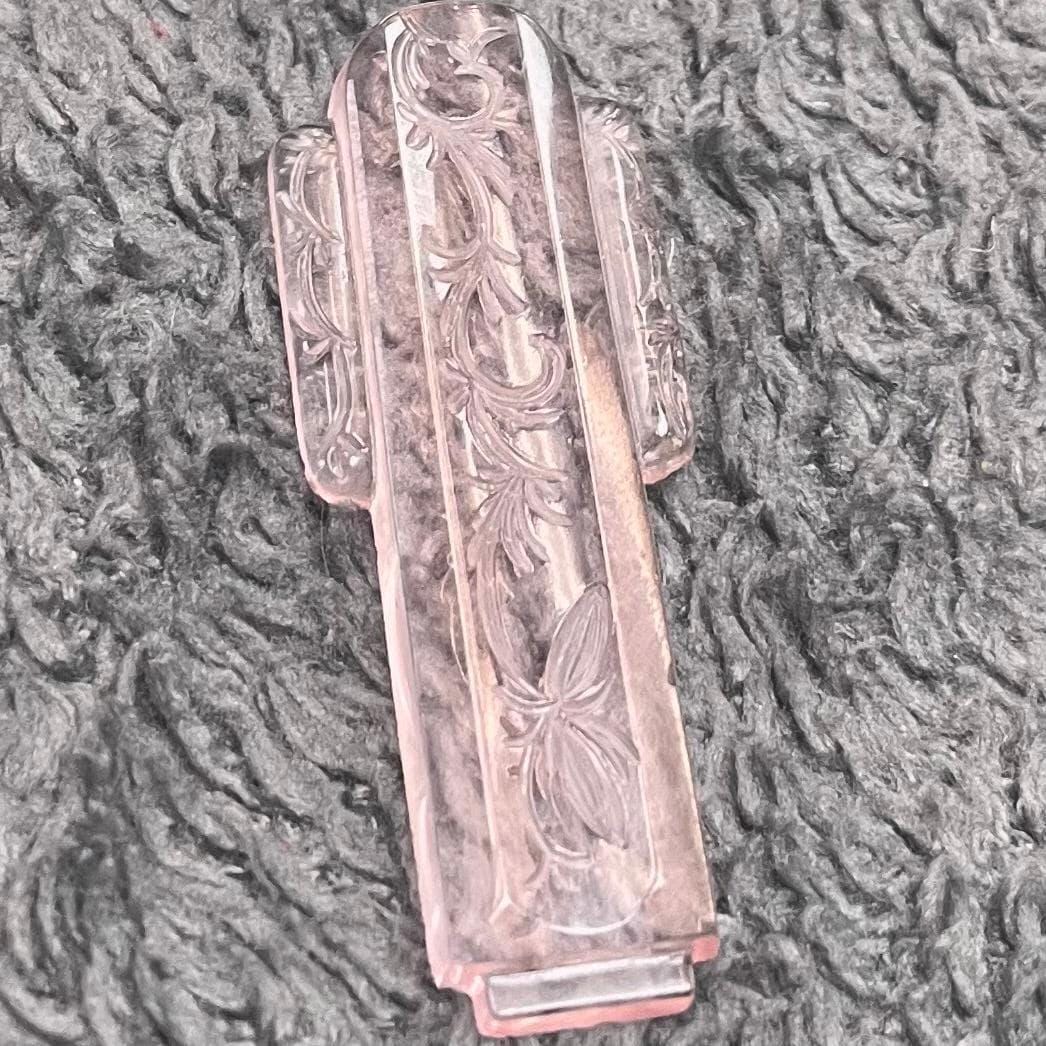 1 Vintage Pink Etched Deco Glass Cabochon