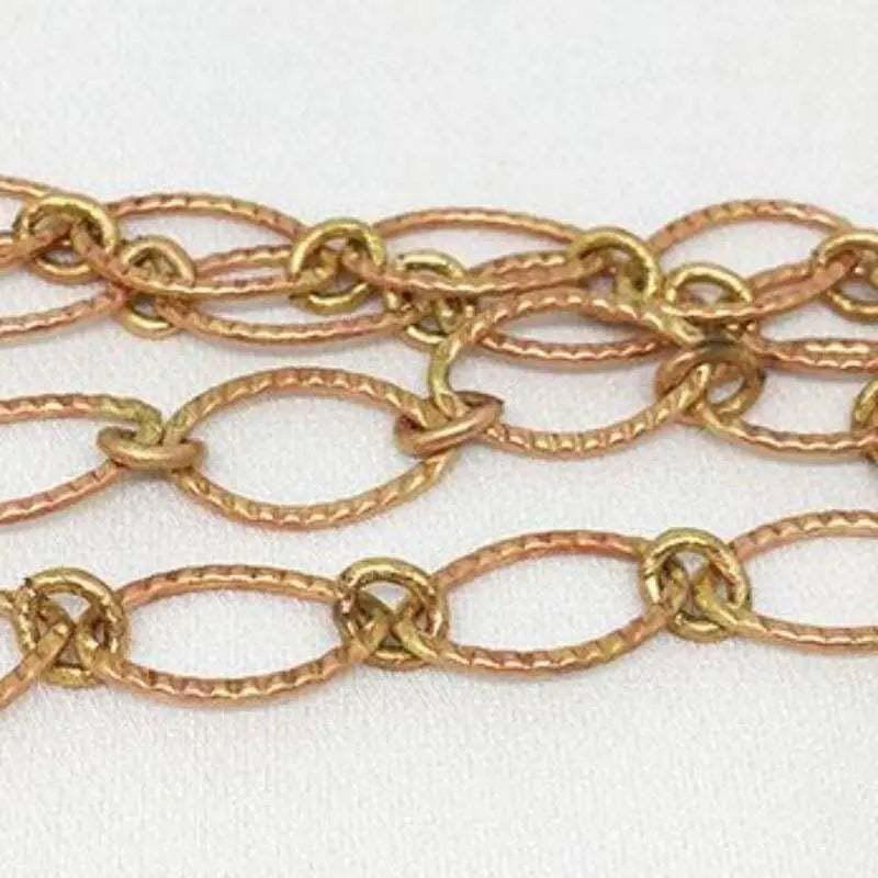 1 Foot Vintage Brass Chain Textured Oval Links