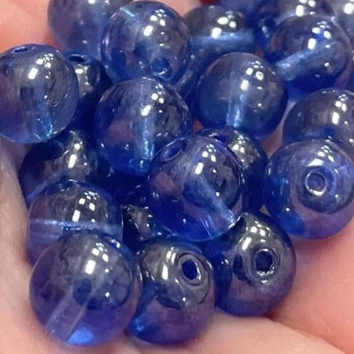 25 Vintage Blue Czech Round Luster Glass Beads