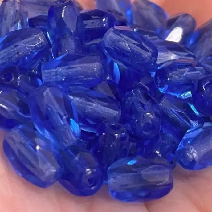 50 Vintage Blue Sapphire Dark Czech Oval Glass Beads