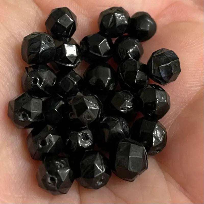 25 Vintage Black Rough Glass Beads