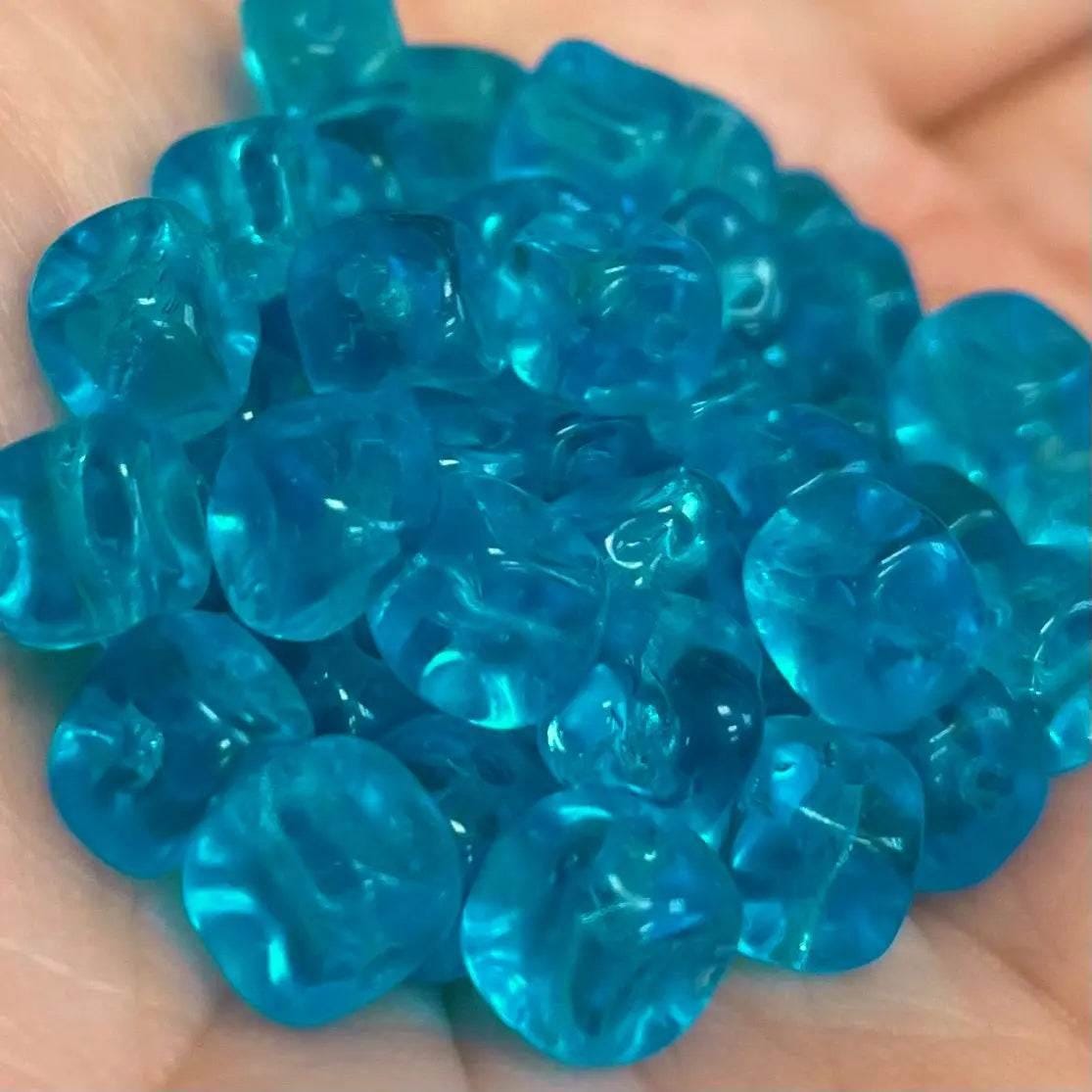 50 Vintage Blue Aqua Czech Indented Cube Glass Beads
