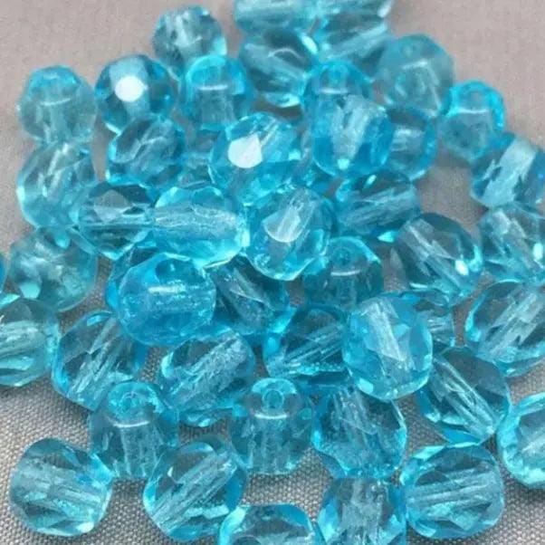 50 Blue Aqua Czech Glass Fire Polished Beads