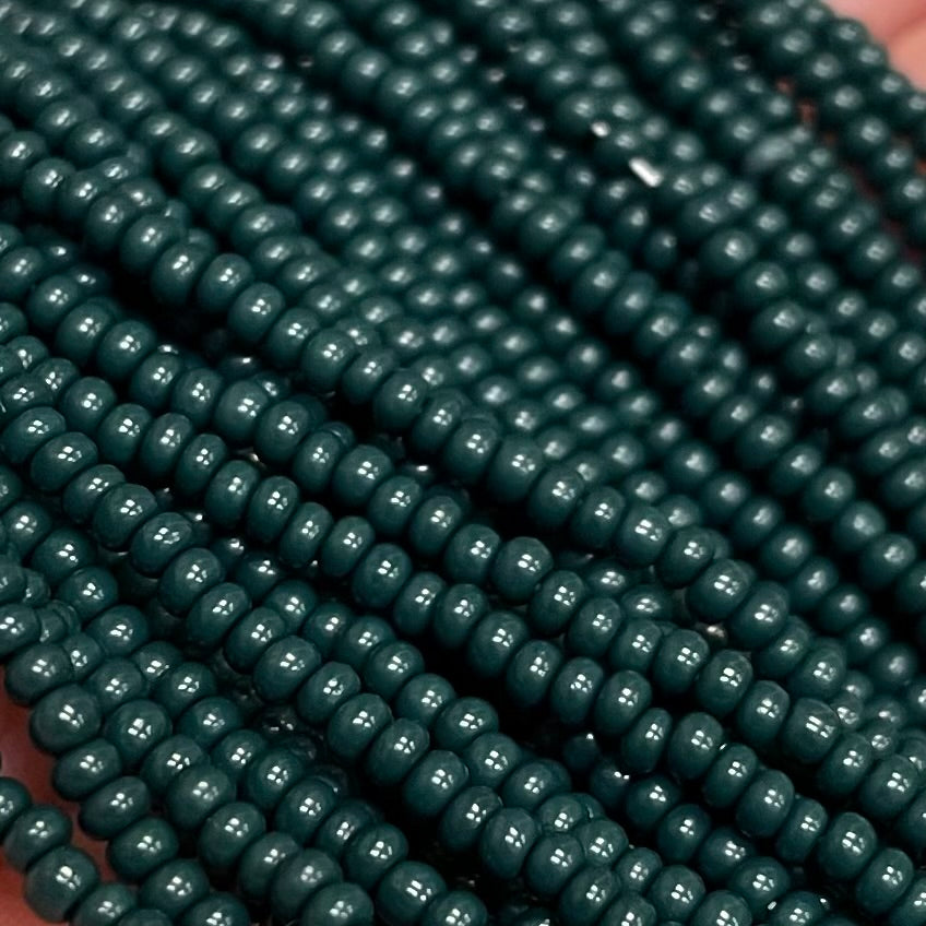 1 Hank Green Jade Dark Czech Glass Seed Beads