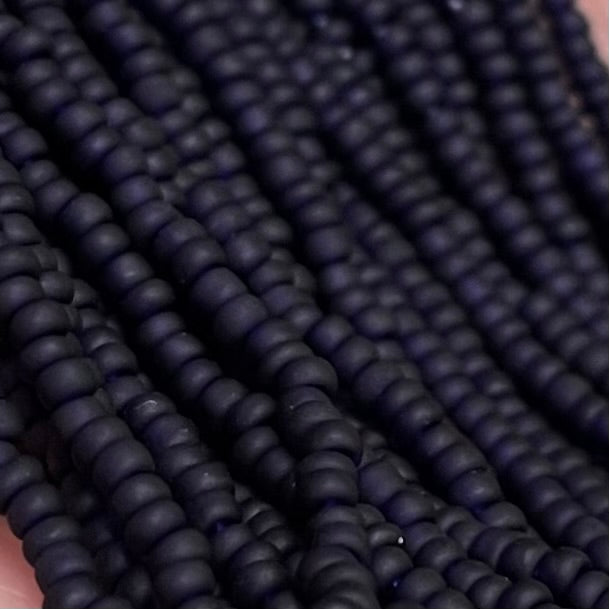 1 Hank Blue Cobalt Dark Czech Matte Glass Seed Beads