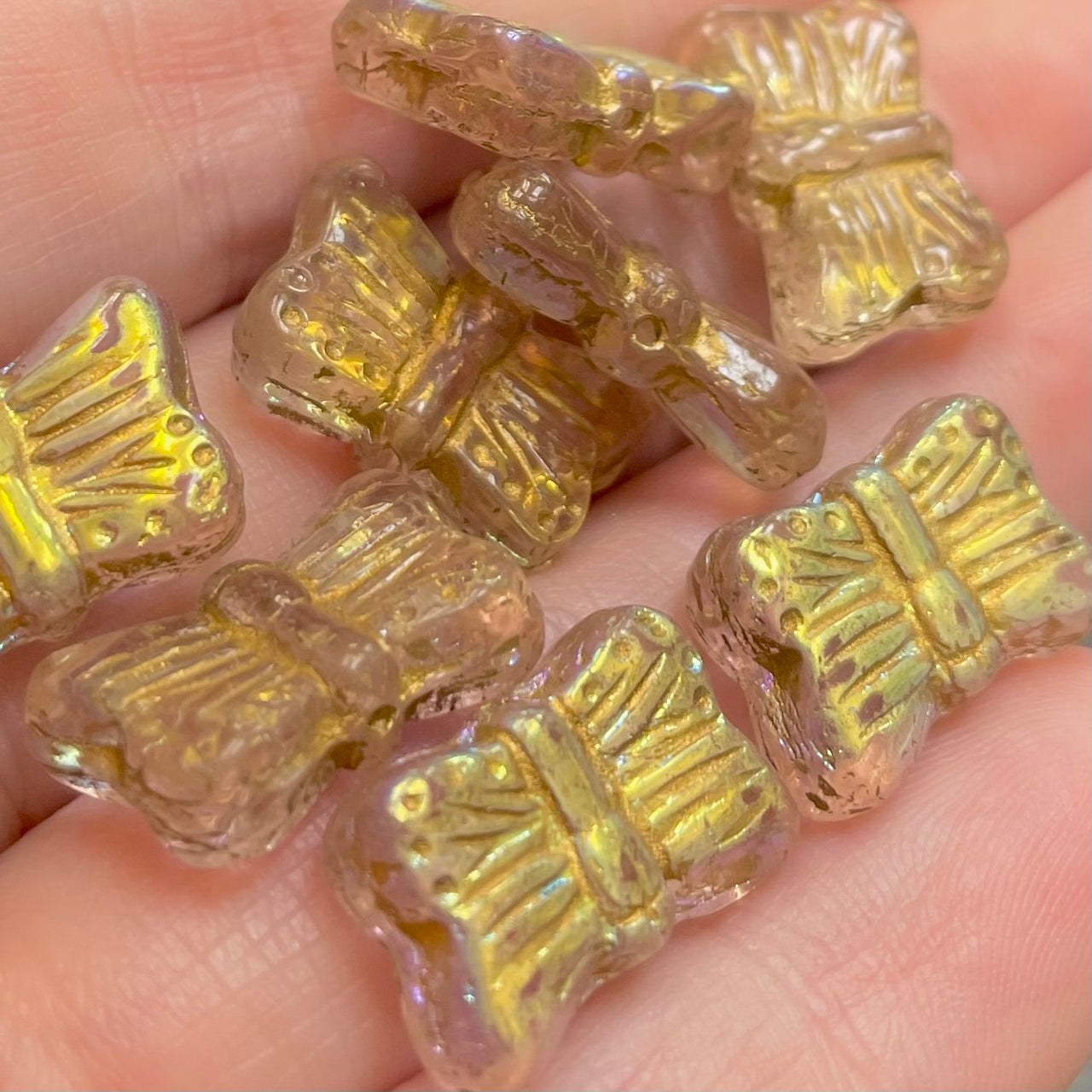 8 Vintage Purple Amethyst Czech Metallic Butterfly Glass Beads