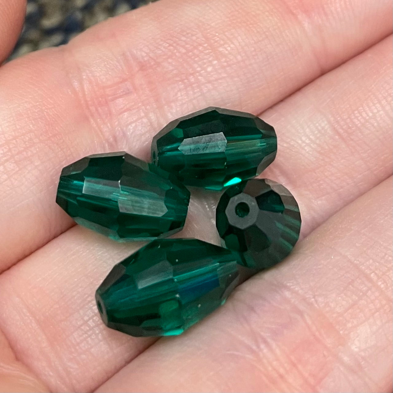 6 Vintage Green Emerald Swarovski Oval Crystal Beads Art #5200