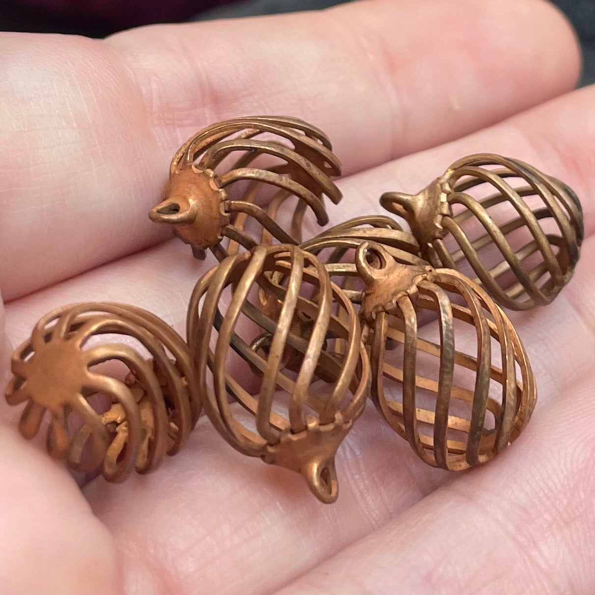 6 Vintage Copper Caged Metal Findings