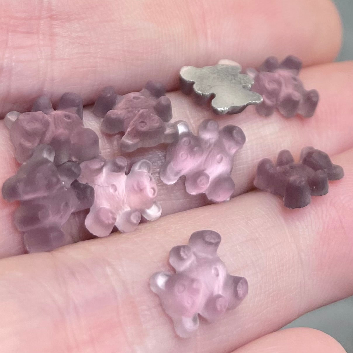 10 Vintage Matte Purple Teddy Bear Glass Cabochons #9042