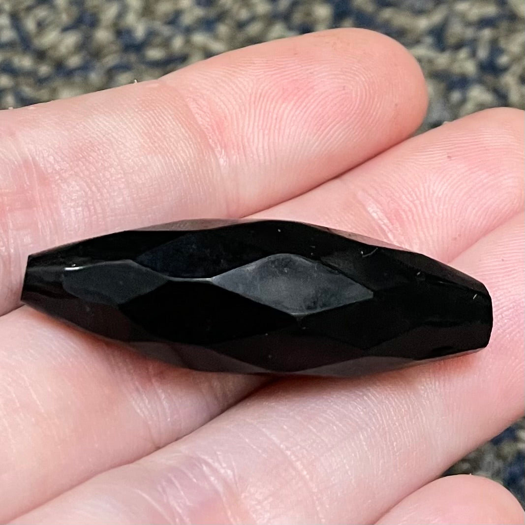 1 Vintage Black German Hollow Faceted Oval Glass Bead