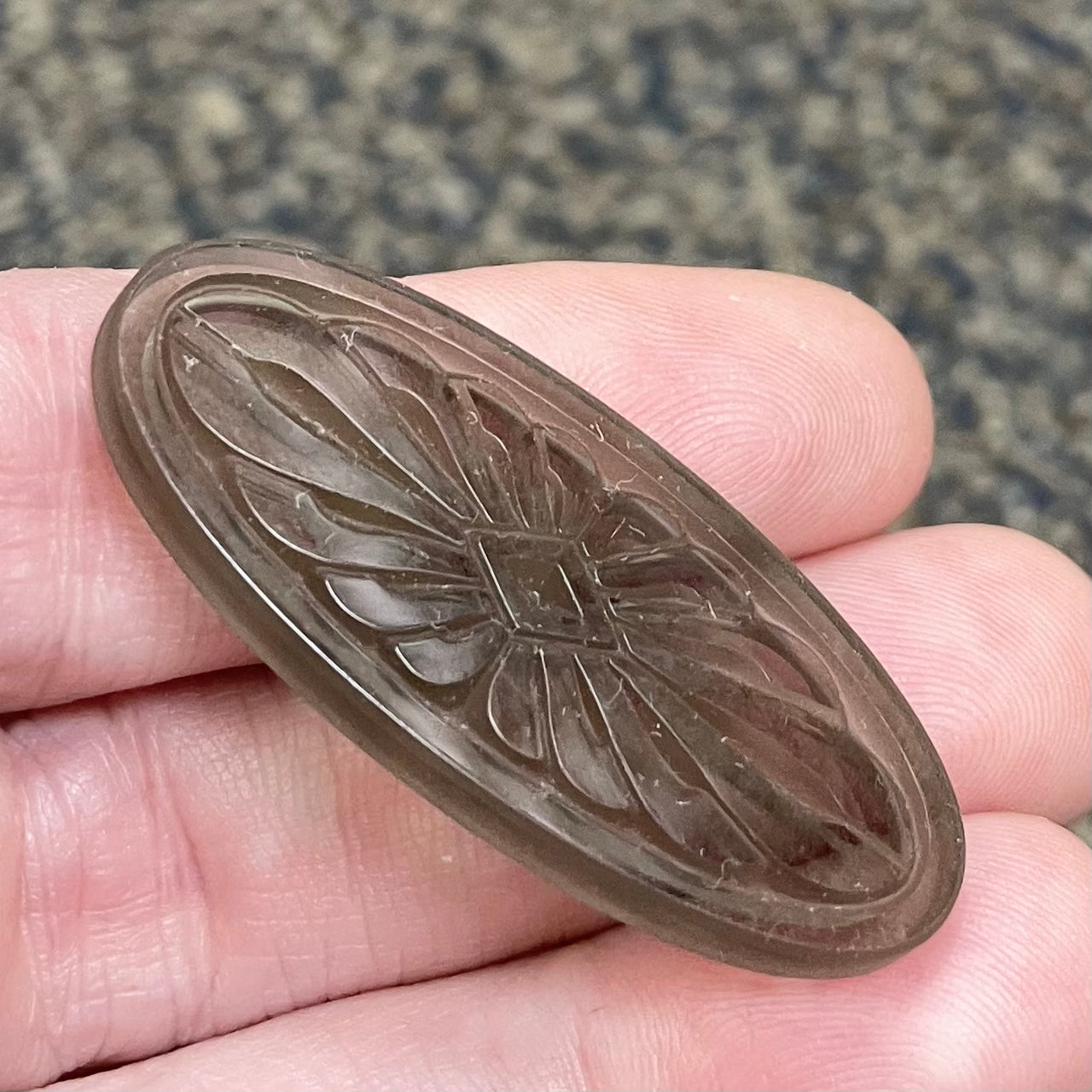 1 Vintage Black Diamond Camphor Floral Oval Glass Cabochon