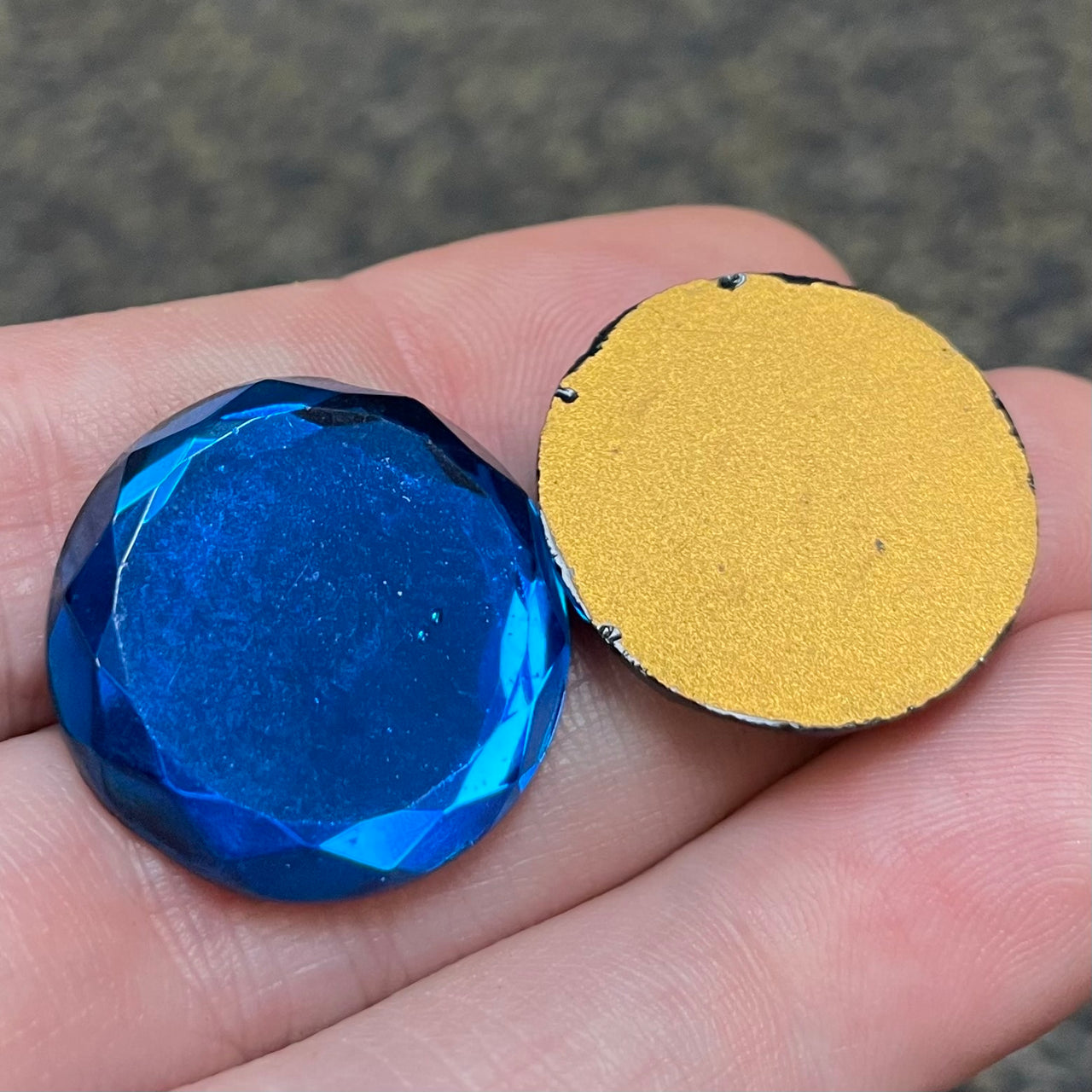 2 Vintage Blue Capri German Faceted Round Glass Cabochons