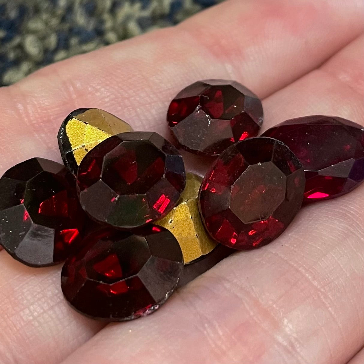 8 Vintage Red Garnet Faceted Oval Glass Stones