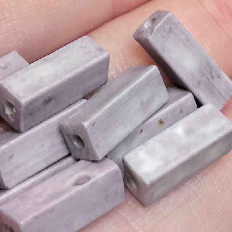 10 Vintage Mauve Lavender Japan Rectangle Glass Beads