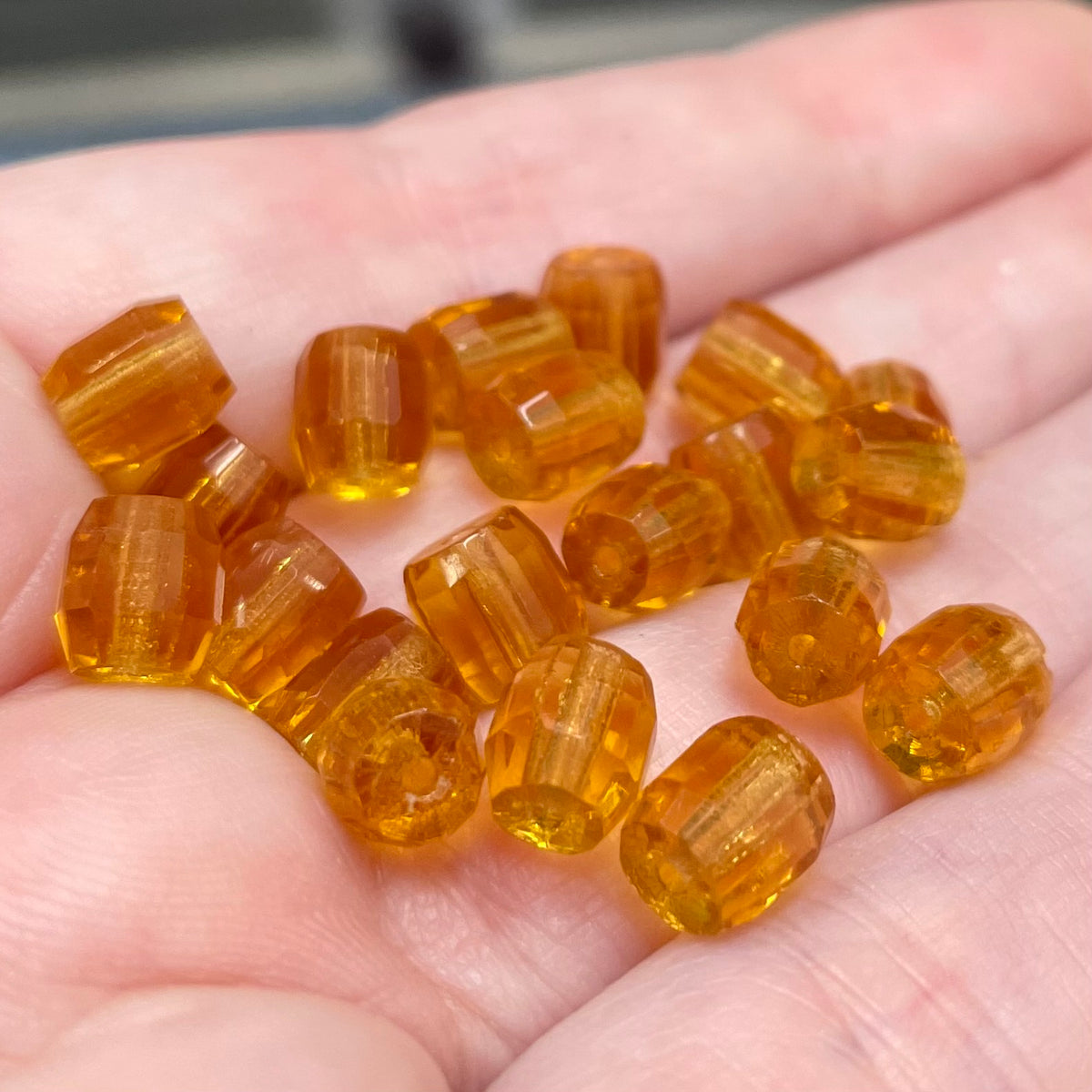 20 Vintage Topaz Barrel Glass Beads #9119