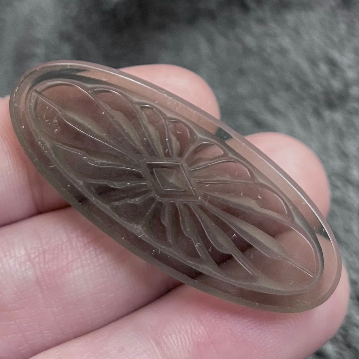 1 Vintage Black Diamond Camphor Floral Oval Glass Cabochon