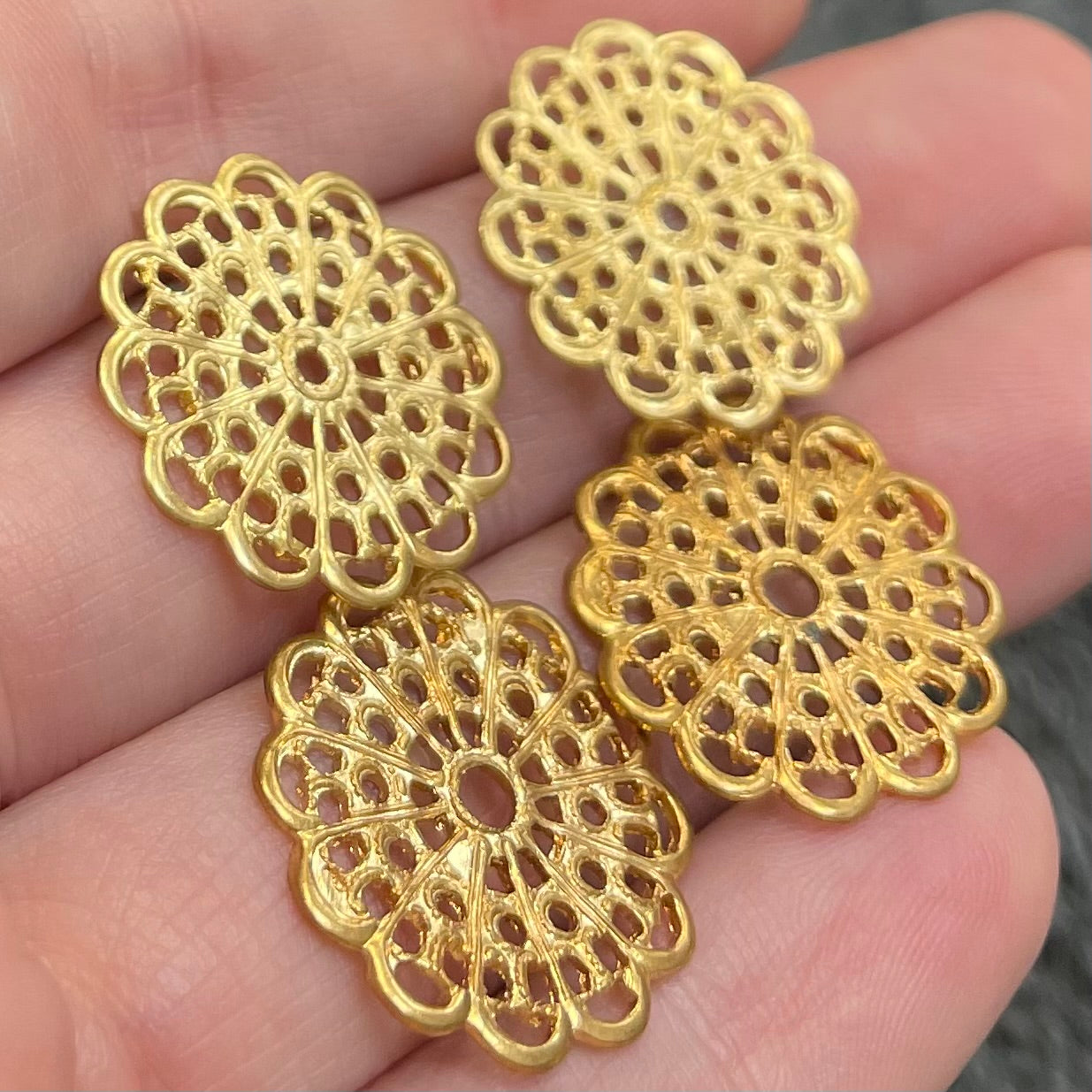 10 Vintage Brass Filigree Metal Stampings