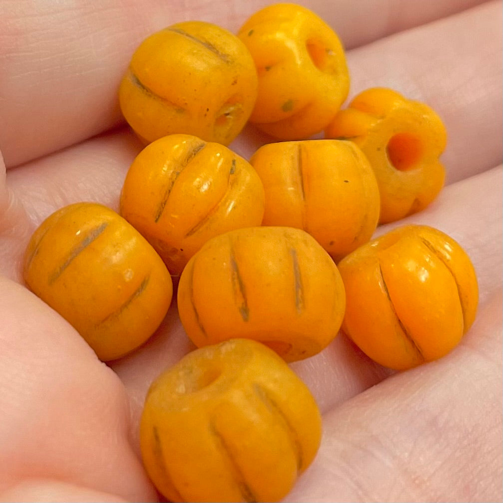 10 Vintage Handmade Golden Yellow Orange African Glass Beads