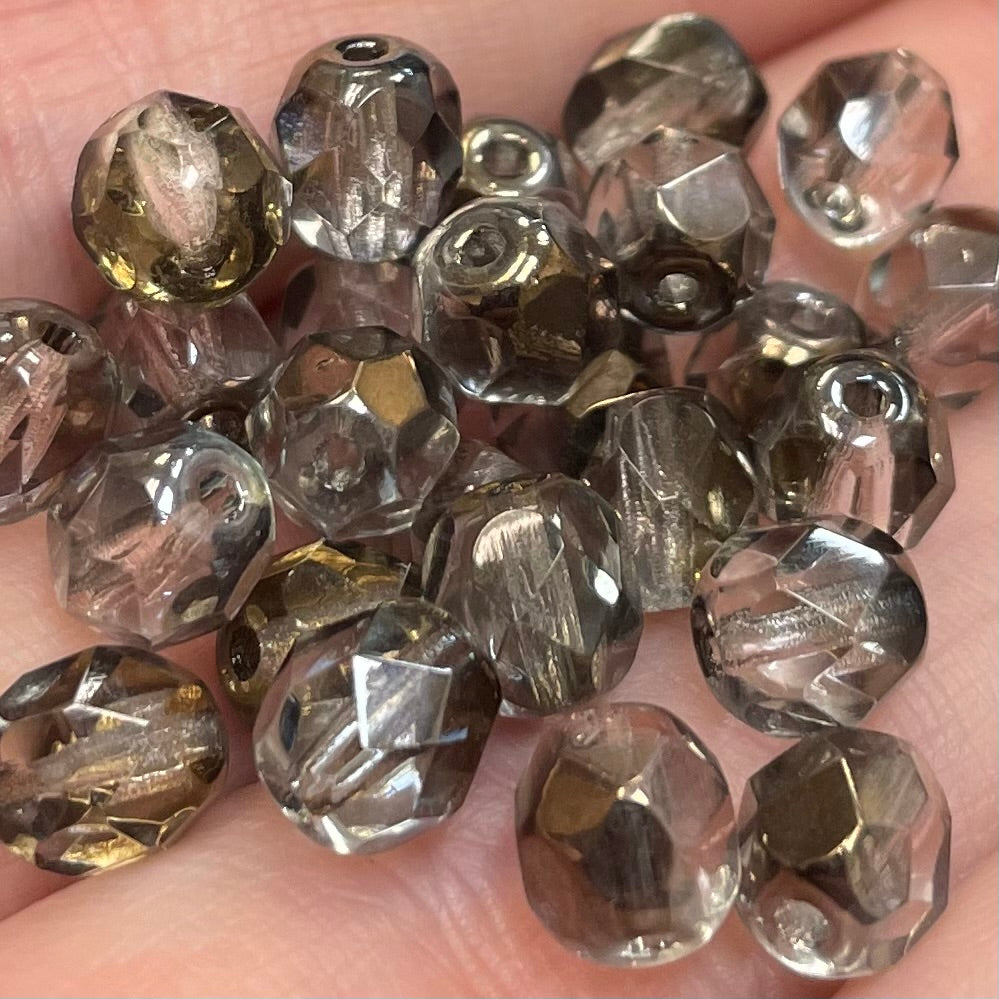 50 Vintage Grey Celesian Czech Fire Polished Glass Beads