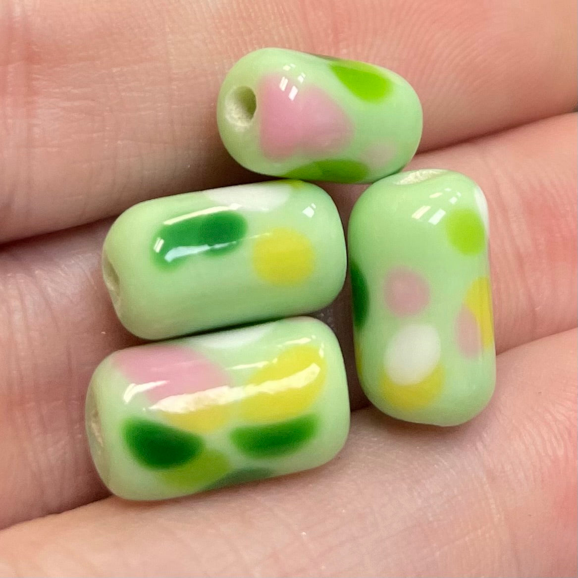 4 Vintage Green Japan Glass Beads Cherry Brand #9409