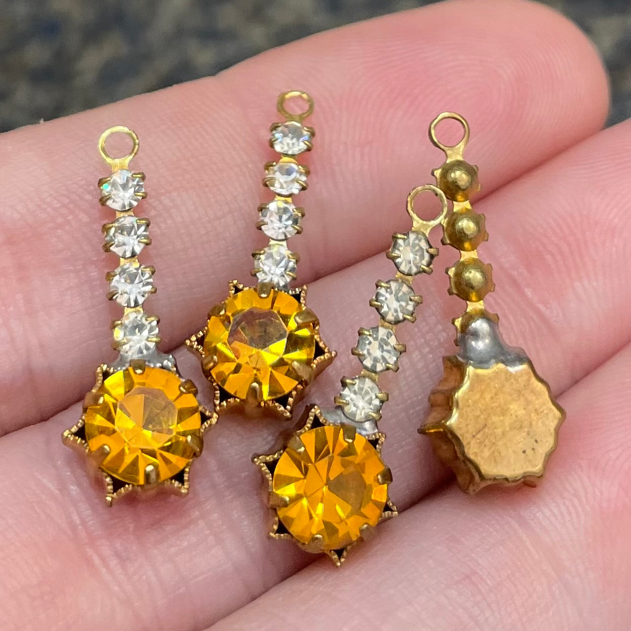 4 Vintage Topaz Swarovski Rhinestone Pendants