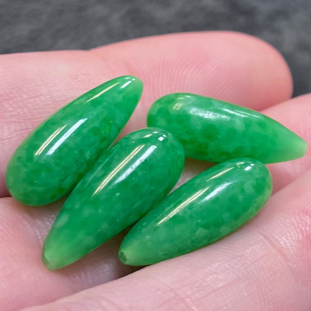 4 Vintage Mottled Green Japan Teardrops