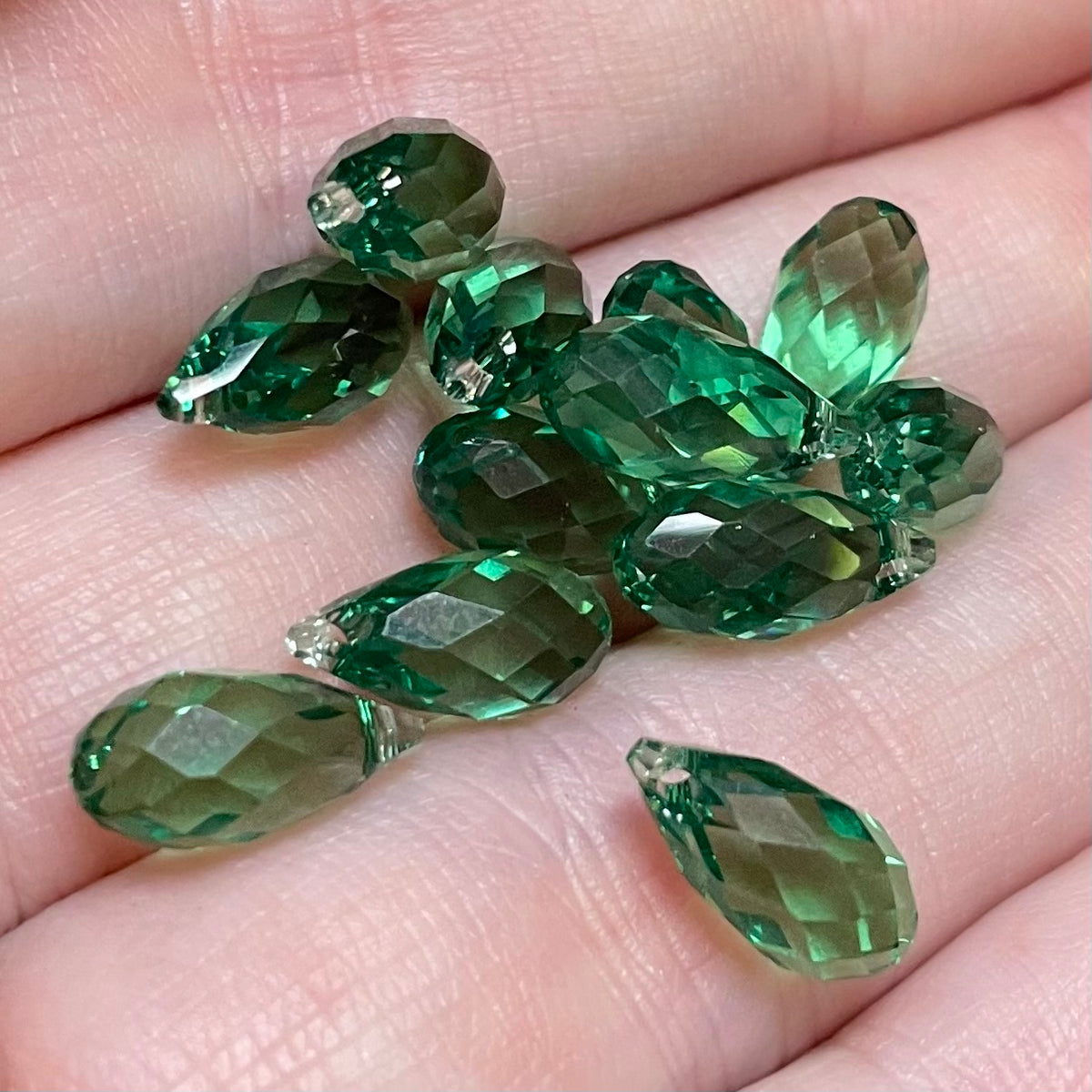12 Vintage Green Tourmaline Swarovski Briolette Crystal Beads Art# 6010