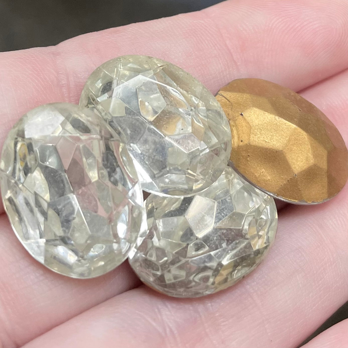 4 Vintage Clear Faceted Oval Glass Stones 20mm