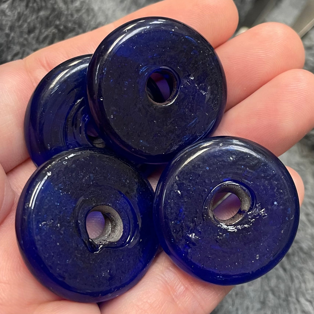 4 Vintage Cobalt Blue Donut Glass Rings