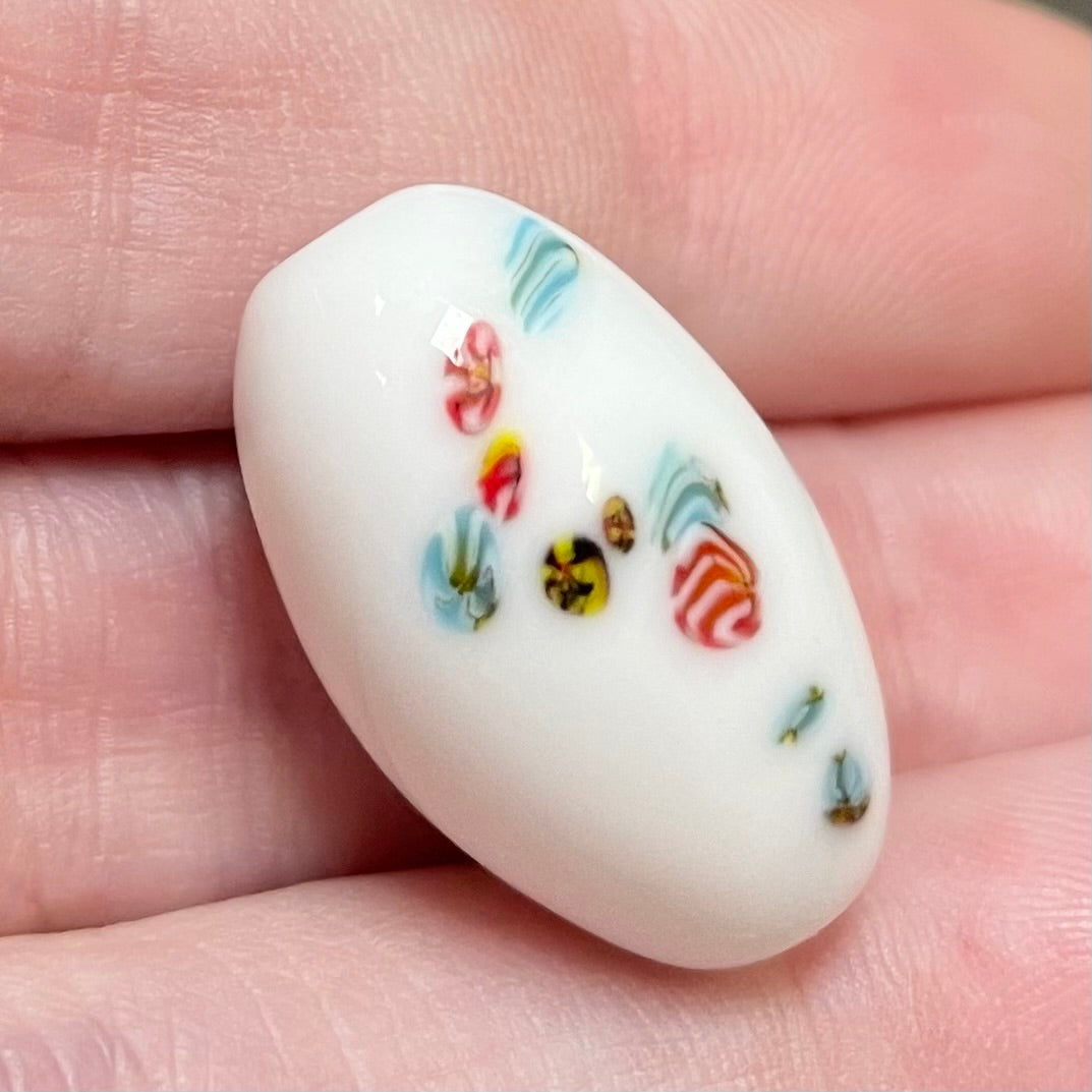 1 Vintage White Japan Millefiori Glass Bead