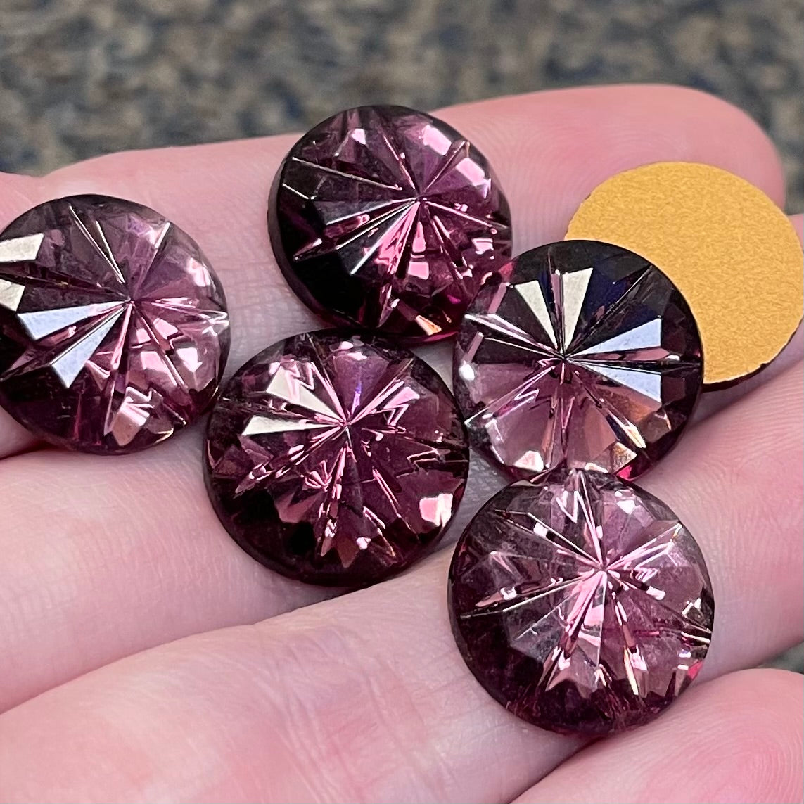 6 Vintage Purple Amethyst German Round Floral Cabochons 15mm