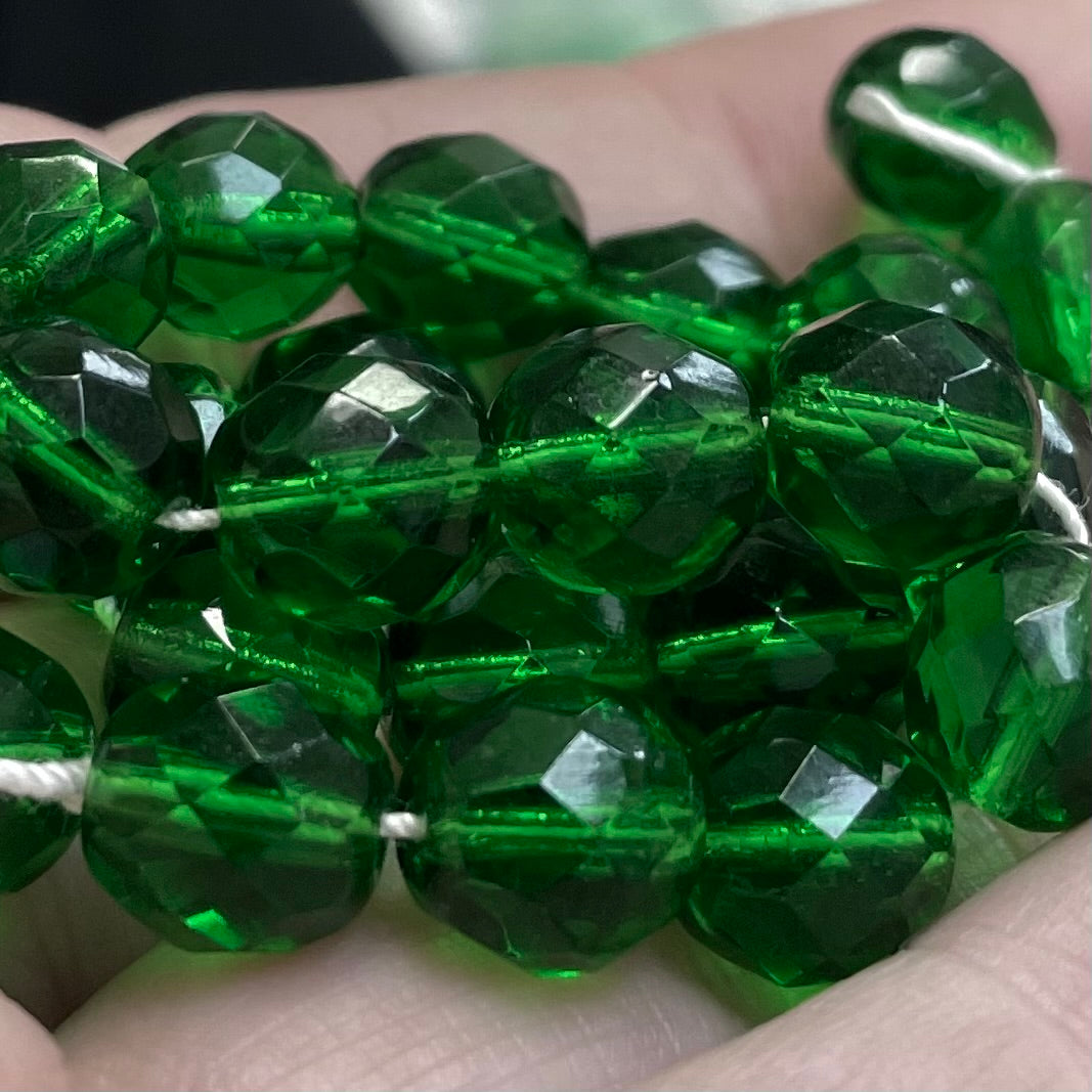 25 Green Czech Fire Polished Glass Beads