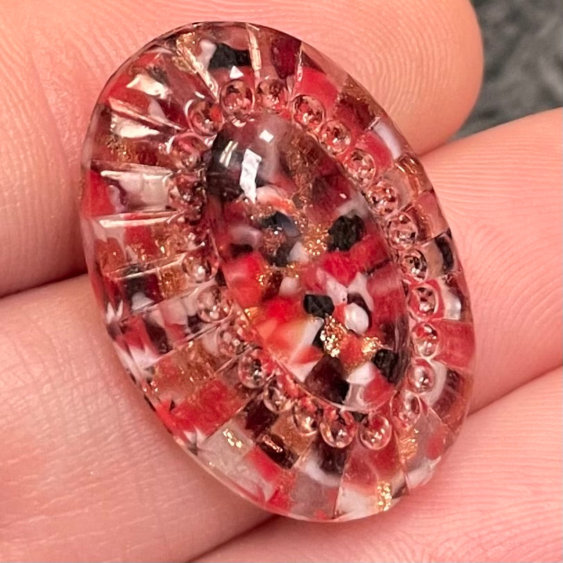 1 Vintage Red Japan Speckled Oval Glass Cabochon
