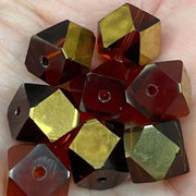 8 Vintage Amber Metallic Glass Beads - Sea Beads