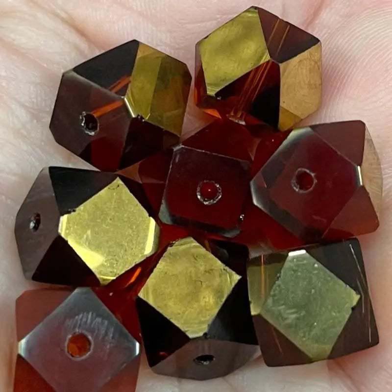 8 Vintage Amber Metallic Glass Beads - Sea Beads