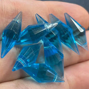 8 Vintage Aqua Faceted Diamond Glass Pendants. - Sea Beads