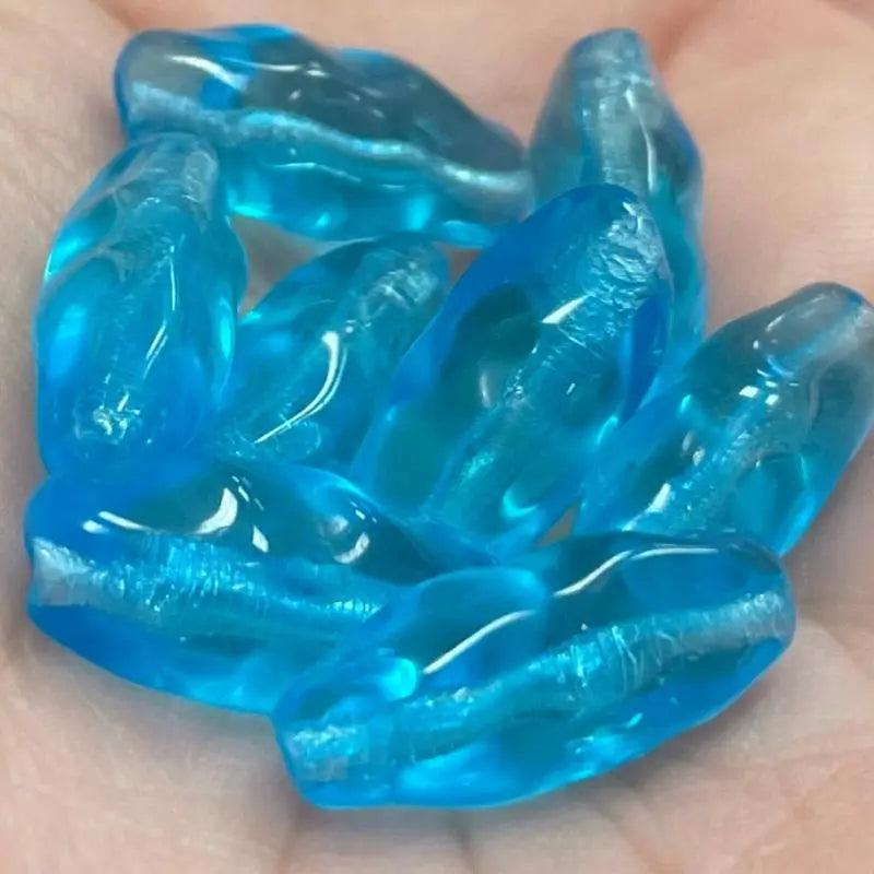 8 Vintage Bleu Aqua Oval Japan Glass Beads - Sea Beads