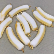 8 Vintage Beige White German Slice Glass Bead Connectors - Sea Beads
