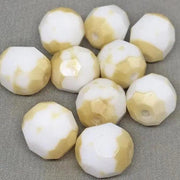 8 Vintage Beige White Givre German Faceted Glass Beads - Sea Beads