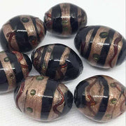 8 Vintage Black Aventurine Abstract Oval Glass Beads - Sea Beads
