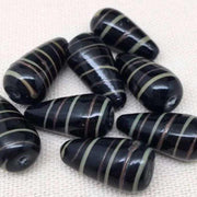 8 Vintage Black Green Aventurine Striped Teardrop Glass Beads - Sea Beads