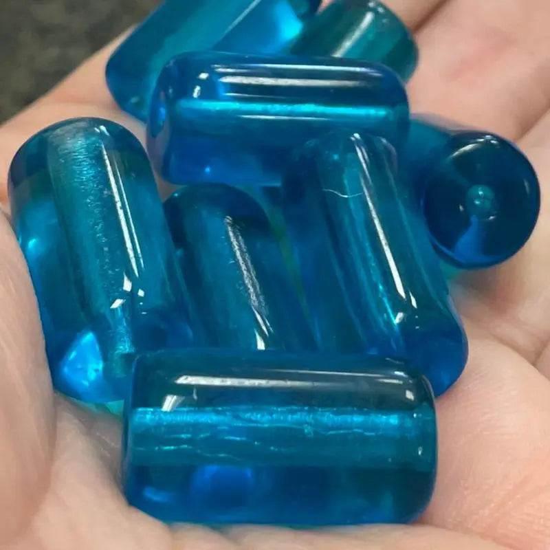8 Vintage Blue Aqua Blue Cylindrical Glass Beads - Sea Beads