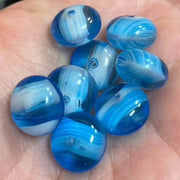 8 Vintage Blue Aqua Rondelle Striped Glass Beads - Sea Beads